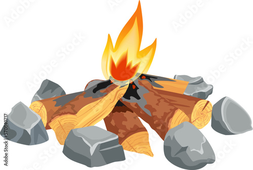 Fire wood and campfire icon isolated on white background for web, print, decoration, bonfire night. Campfire burning woodpile isolated on white background. Bonfire vector