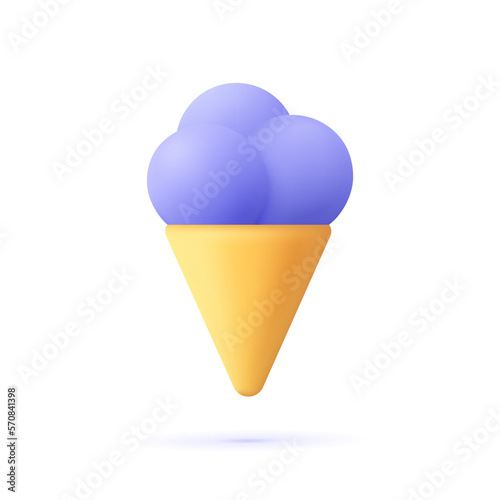 Ice cream waffle cone. 3d vector icon. Cartoon minimal style.