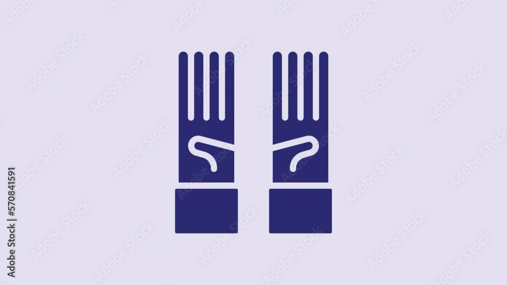 Blue Medical rubber gloves icon isolated on purple background. Protective rubber gloves. 4K Video motion graphic animation Blue Medical rubber gloves icon isolated on purple background. Protective rubber gloves. 4K Video motion graphic animation