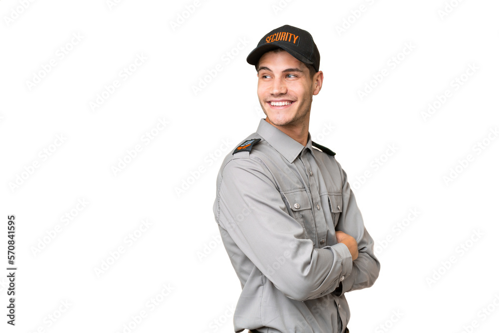 Young security man over isolated background with arms crossed and happy Young security man over isolated background with arms crossed and happy