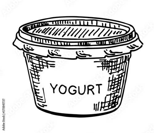 Yogurt sketch. Outline yogurt icon. Dairy product for menu breakfast and design market. Retro style. Vintage sketch element for labels, packaging and cards design. Vector isolated.