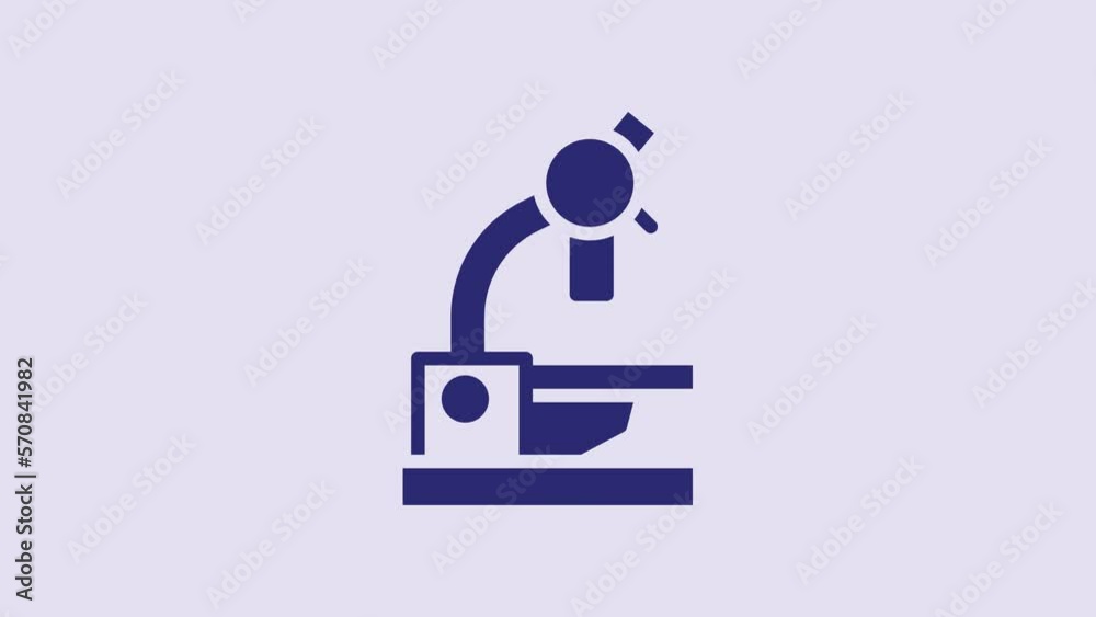 Blue Microscope icon isolated on purple background. Chemistry, pharmaceutical instrument, microbiology magnifying tool. 4K Video motion graphic animation Blue Microscope icon isolated on purple background. Chemistry, pharmaceutical instrument, microbiology magnifying tool. 4K Video motion graphic animation