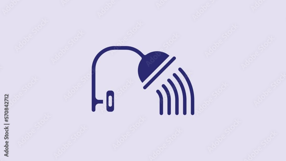 Blue Shower head with water drops flowing icon isolated on purple background. 4K Video motion graphic animation Blue Shower head with water drops flowing icon isolated on purple background. 4K Video motion graphic animation