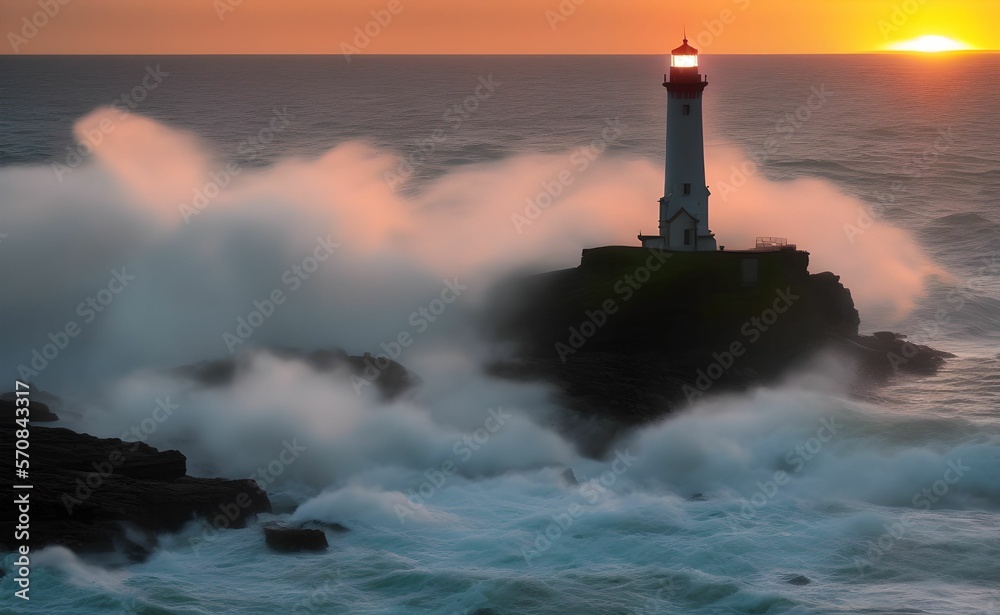 Fototapeta premium A lighthouse in the middle of the sea, with a raging sea.