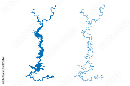 Lake Flaming Gorge Reservoir (United States of America, North America, us, usa, Utah and Wyoming) map vector illustration, scribble sketch Flaming Gorge Dam map