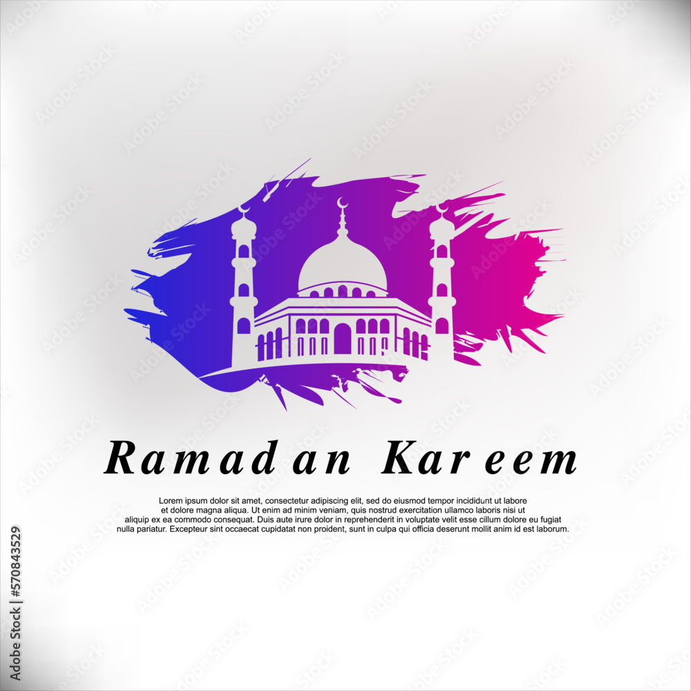 Ramadan Kareem with mosque islamic greetings card design background
