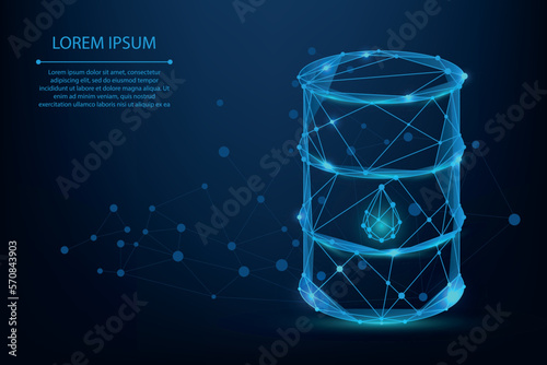 Abstract mesh line and point oil barrel . Low poly oil industry. Polygonal vector futuristic illustration