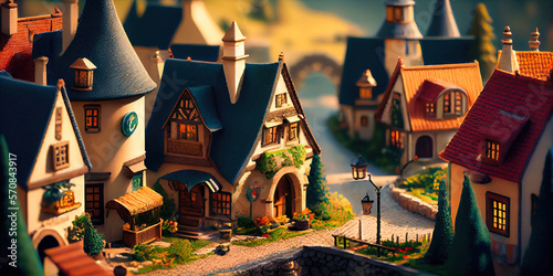 Miniaturized village in the afternoon daylight made by generative AI photo