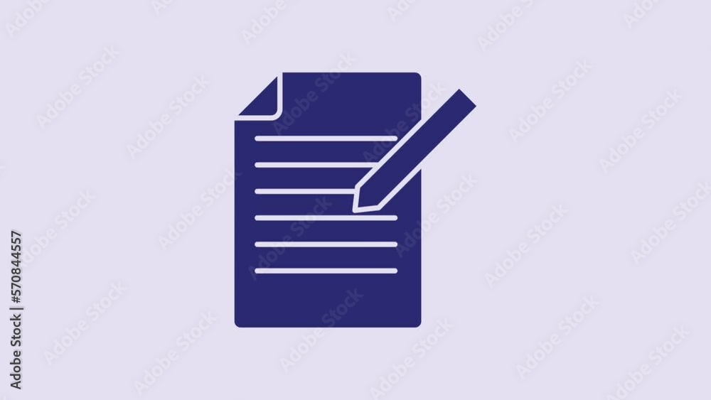 Blue Document and pen icon isolated on purple background. File icon. Checklist icon. Business concept. 4K Video motion graphic animation Blue Document and pen icon isolated on purple background. File icon. Checklist icon. Business concept. 4K Video motion graphic animation