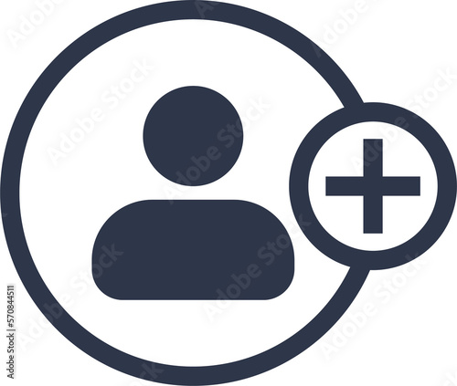 Add new user icon in black colors. Profile avatar with plus symbol.