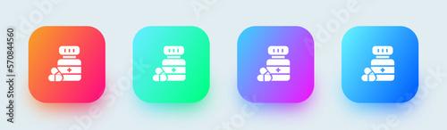 Medicine bottle solid icon in square gradient colors. Pharmacy signs vector illustration.