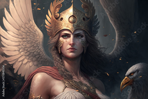 Fototapeta Greek goddess Athena portrait. Generative AI illustration.