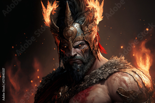 Greek god Ares portrait. Generative AI illustration. photo