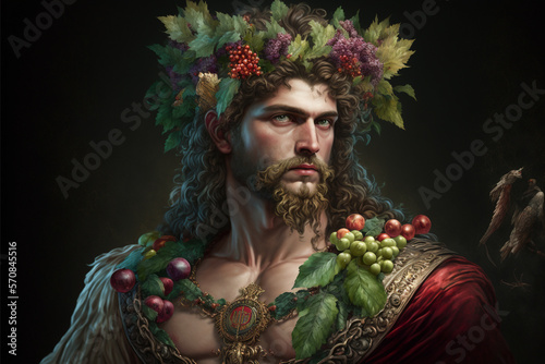 Greek god Dionysus portrait. Generative AI illustration. photo