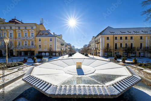 Photography Snow winter in the center of the small UNESCO spa town Frantiskovy Lazne (Franze