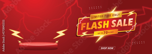 Flash sale banner template design with podium design.