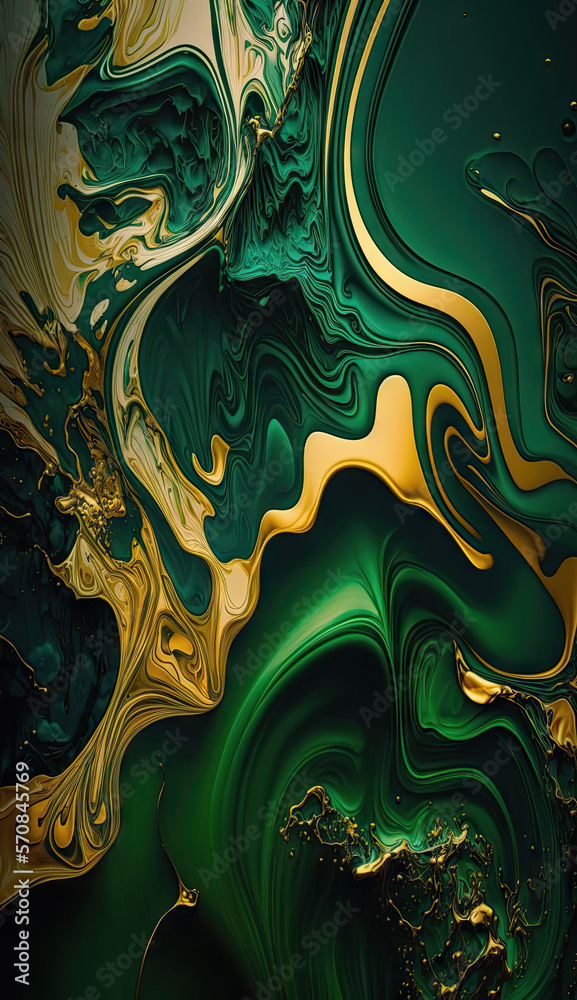 Abstact Marble textured background green and gold, Generative AI wallpaper