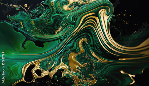 Green and gold marble background, liquid art textured marble Generative AI design