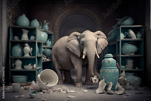 Proverb, life wisdom the elephant in the porcelain store, art,  generative ai