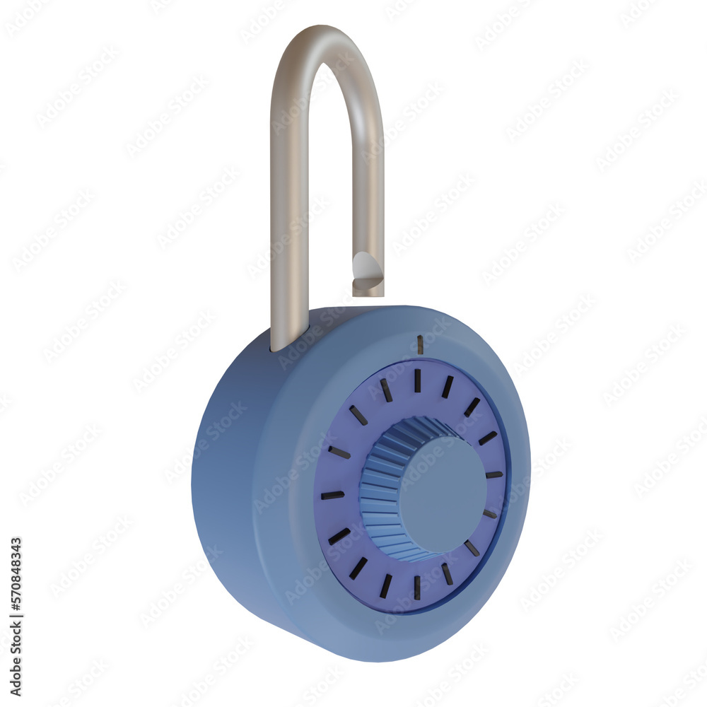 3d rendering cute cartoon illustration of padlock icon. unlock with combination. Minimal concept 3d rendering cute cartoon illustration of padlock icon. unlock with combination. Minimal concept
