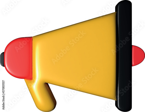 3d yellow and red megaphone realistic icon isolated on white background