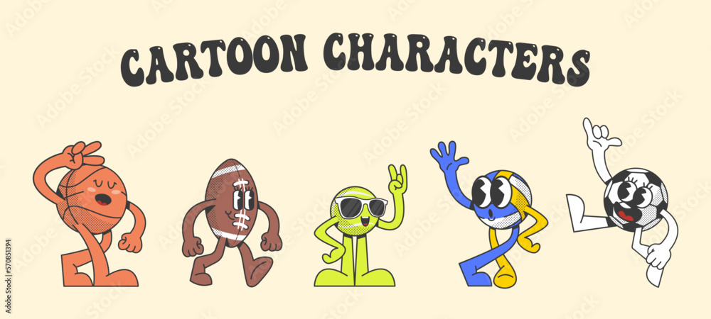 retro cartoon in trendy style with sports theme, mascot character, vector illustration retro cartoon in trendy style with sports theme, mascot character, vector illustration