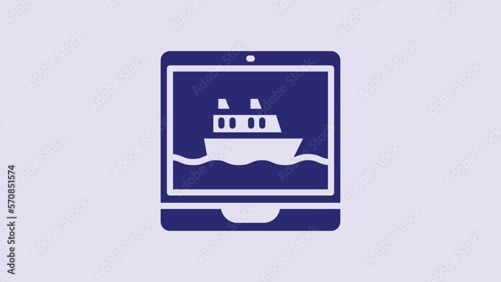 Blue Cruise ship icon isolated on purple background. Travel tourism nautical transport. Voyage passenger ship, cruise liner. Worldwide cruise. 4K Video motion graphic animation Blue Cruise ship icon isolated on purple background. Travel tourism nautical transport. Voyage passenger ship, cruise liner. Worldwide cruise. 4K Video motion graphic animation