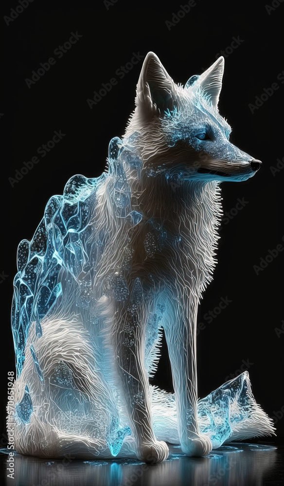 Magical blue and white ice fox. Generative AI.