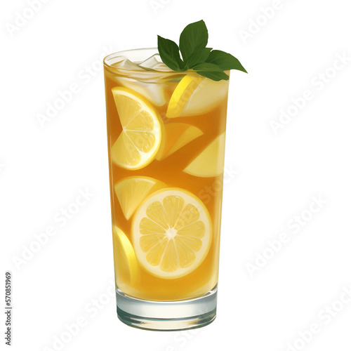 Lemon Tea with Ice and Garnish Isolated Detailed Hand Drawn Painting Illustration