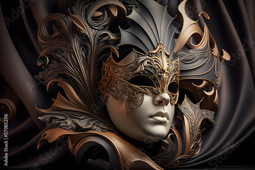 Elegant composition with venetian carnivals mask 3d render made with Generative AI