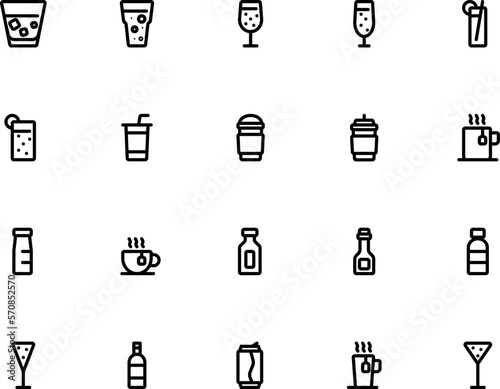 Outline beverages icon set for web
