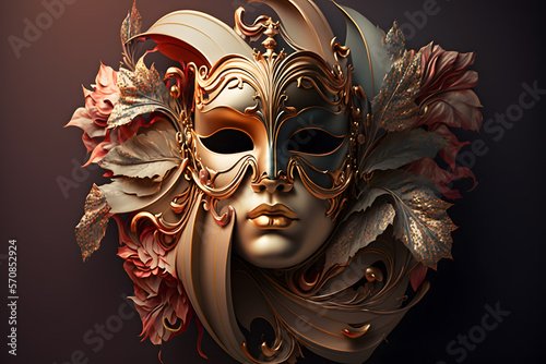 Elegant composition with venetian carnivals mask 3d render made with Generative AI