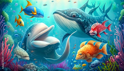 illustratiillustration of the cartoon ocean creatureson of the cartoon ocean creatures © natalikp