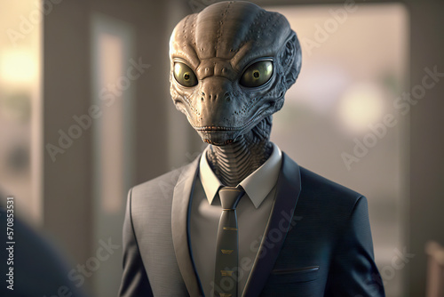 illustration of the alien in business suit