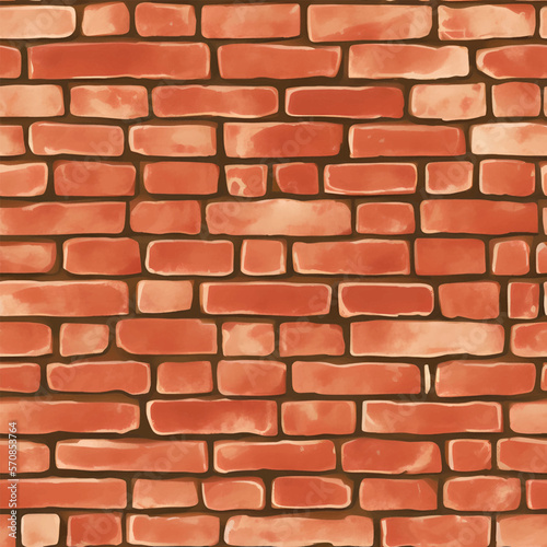 Red Brick Seamless Texture Pattern Isolated Detailed Hand Drawn Painting Illustration