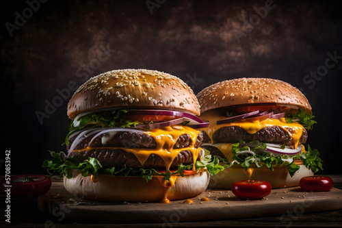 Hamburger, Cheeseburger, American Cuisine, Delicious Food, National Cuisine, International Cuisine, Food Closeup, Closeup, Food, Generative AI