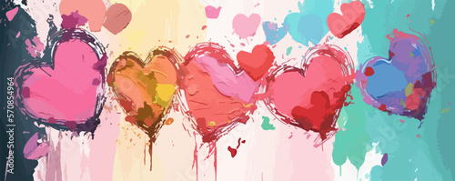 A beautiful and artistic composition of painted hearts to celebrate Valentine's Day. Colors of red, pink, and white to show the emotion of love and joy. 