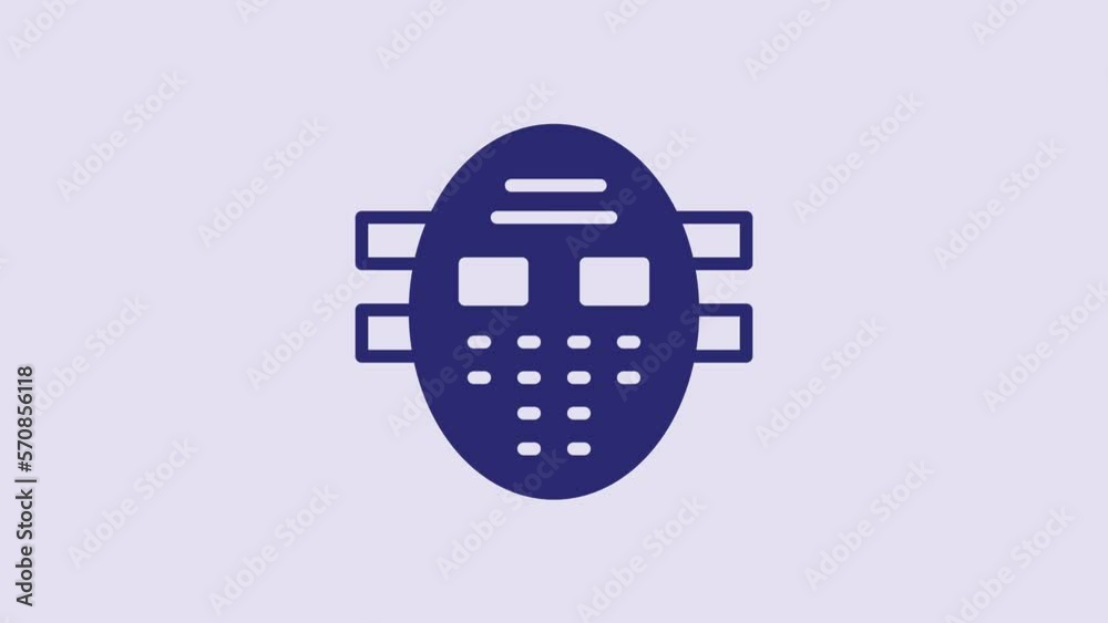 Blue Hockey mask icon isolated on purple background. 4K Video motion graphic animation