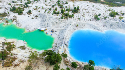 Beautiful kaolin lake in Bangka Indonesia, Blue lake kaolin quarry with turquoise water
 photo