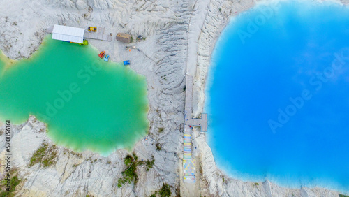 Beautiful kaolin lake in Bangka Indonesia, Blue lake kaolin quarry with turquoise water
 photo