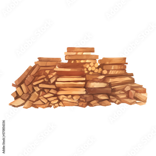 Stacked Wood Isolated Detailed Hand Drawn Painting Illustration