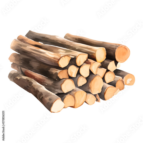 Stacked Wood Isolated Detailed Hand Drawn Painting Illustration