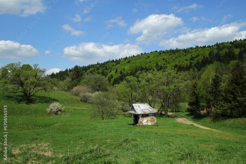 Old small chapel in Radocyna - village in Low Beskids, Poland