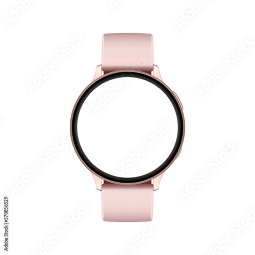 Modern Wrist Watch With Pink Strap, Round Blank Screen Isolated on White Background. Vector Illustration