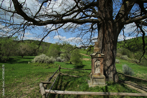 Fototapeta Naklejka Na Ścianę i Meble -  Old roadside shrine in Radocyna -  village in Low Beskids, Poland