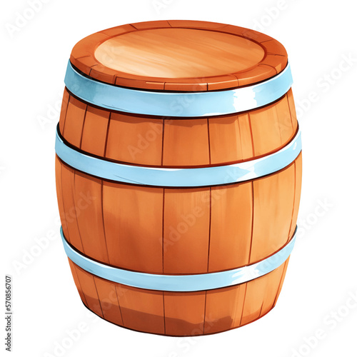 Wooden Barrel Isolated Detailed Hand Drawn Painting Illustration