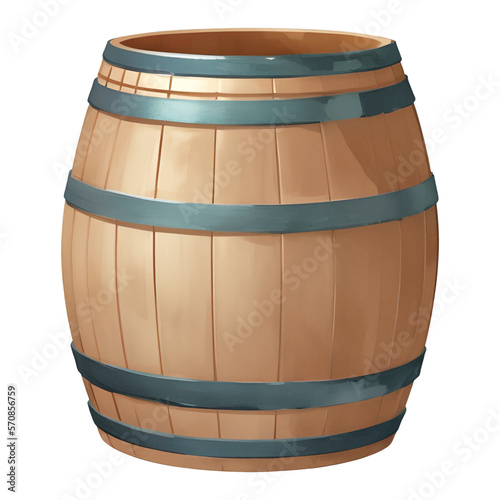 Open Empty Wooden Barrel Isolated Detailed Hand Drawn Painting Illustration