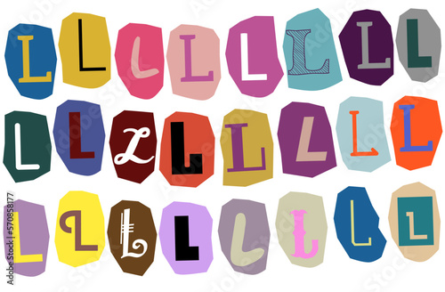 Alphabet L - vector cut newspaper and magazine letters, paper style ransom note letter