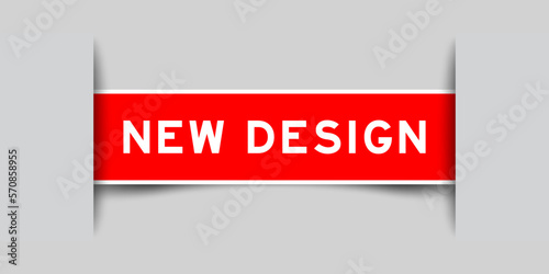 Green color square label sticker with word new design that inserted in gray background