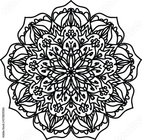 Mandala Coloring book page design. Simple coloring design for beginners  seniors and children. Mehndi flower pattern for Henna drawing and tattoo. Decoration in ethnic oriental  Indian sty